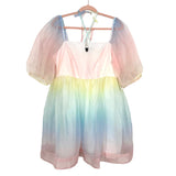 Eloquii Pastel Ombre Sheer Puff Sleeve Cross Strap Halter Tie Dress NWT- Size 14