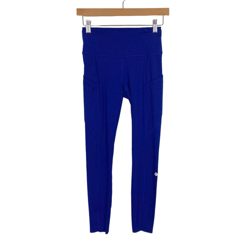 Lululemon Royal Blue Side Pocket Exposed Seam Detail Leggings- Size 4 (Inseam 25")