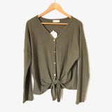Altar’d State Green Knotted Front Waffle Knit Long Sleeve Top NWT- Size S
