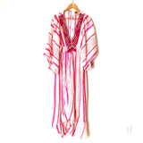 Farm Rio Beaded V-Neck Kaftan Dress with Keyhole Back- Size L