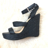 Vince Camuto Black Ankle Strap Wicker Platform Wedges- Size 8.5