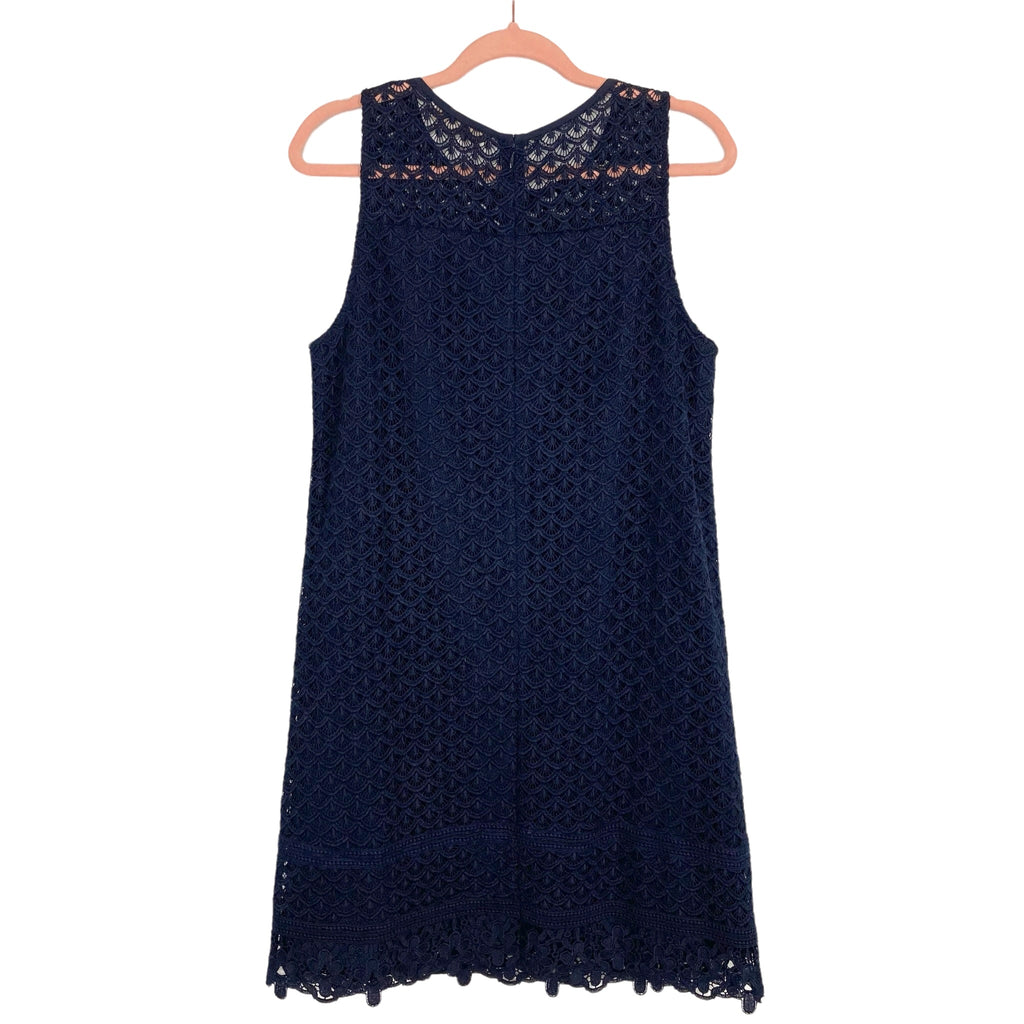 chinese dress ladies Navy Circle Lace Overlay Sleeveless Shift Dress main image 0