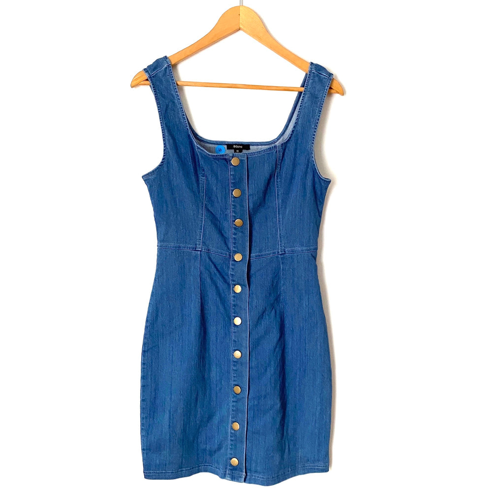 blashe denim dress Blashe Denim Shirt Dress Women M Blue Chambray Snap Belted Puff Sleeve Casual