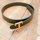 No Brand Black Belt With Gold T