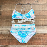 No Brand White/Blue Palm Print Tassel Bikini Bottoms- Size M (we have matching top)