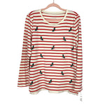 Talbots Cream/Red Stripe Embroidered Holly Top NWT- Size L