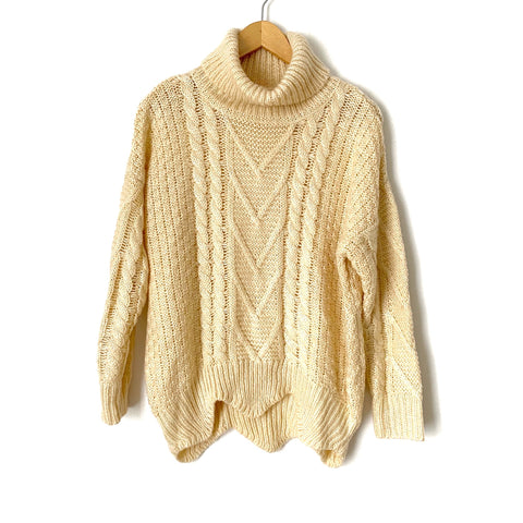 Pink Lily Cream Turtleneck Zig Zag Hem Sweater- Size S