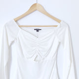 Express White Off the Shoulder Long Sleeve Bodysuit with Front Cut Out NWT- Size XS