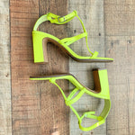 Vince Camuto Neon Green Ankle Strap Leather Heeled Sandals- Size 7 (see notes)