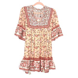 No Brand Pink Floral Tassel Ruffle Sleeve Dress- Size S