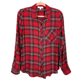 Becaal Red Plaid Button Up Flannel with Roll Tab Sleeves- Size S
