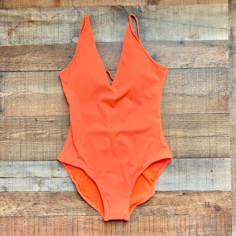 TA3 Neon Orange Plungey Lace Up Back One Piece NWT- Size XL (Reg/Long)