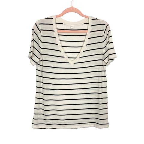 BP Ivory/Black Striped V-Neck Tee- Size S