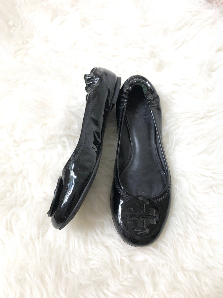 Tory burch black deals patent leather reva flats