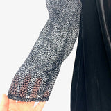 Amaryllis Black Velvet Faux Wrap Side Ruching Polka Dot Sheer Long Sleeve Dress- Size XL