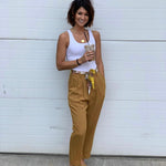 Mystree Brown Pants with Printed Belt NWT- Size S (Inseam 25.5”)