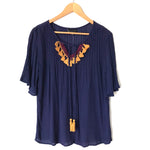 Bobeau Navy Top with Tassels- Size XS