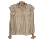 La' Ven Tan Ruffle Sleeve Button Up Blouse- Size M