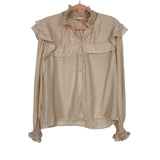 La' Ven Tan Ruffle Sleeve Button Up Blouse- Size M