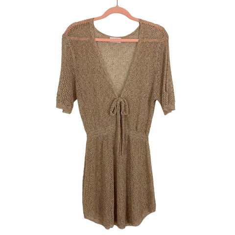 Ashlee by Amaryllis Light Brown Crochet Open Knit Coverup- Size XL/1X