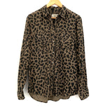 Express Boyfriend Brown/Black Leopard Print Button Up (Snaps) Top- Size S