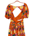 Petal + Pup Orange Floral Front Cutout Exposed Back Puff Sleeve Midi Dress- Size 12