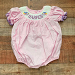 Poppy Kids Co. Pink Harper Unicorn Smocked Bubble Romper- Size 3M (see notes)