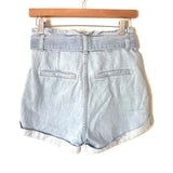 Express Shortie Light Wash Extreme High Rise Denim Shorts- Size 2