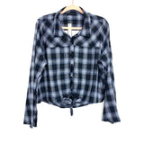 SONCY Blue Plaid Tie Front Exposed Back Button Up Top NWT- Size 1 (Fits like 1X)