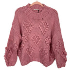 Amaryllis Pink Heart Pom Pom Sweater NWT- Size M/L