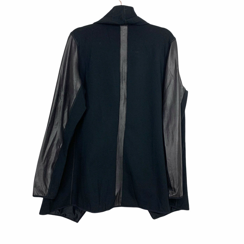 SPANX Black Faux Leather Sleeve Drape Front Jacket- Size XL – The