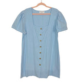 Almost There Chambray Button Up Puff Sleeve Dress- Size XL