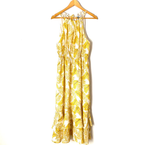 Lush Yellow Leaf Print Ruffle Maxi Dress- Size L