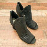 Anna Black Perforated Peep Toe Zip Back Bootie- Size 6.5 Like New
