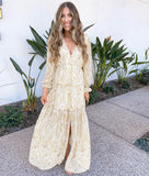 Aakaa Mustard Paisley Print V-Neck Button Front Maxi Dress- Size S