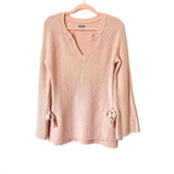 Aerie Pink V Neck Bell Sleeve Side Slit Sweater- Size XS