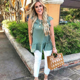 Entro Green Flutter Sleeve Top- Size S
