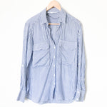 Zara Blue and White Striped Button Down with Front Pockets- Size XS