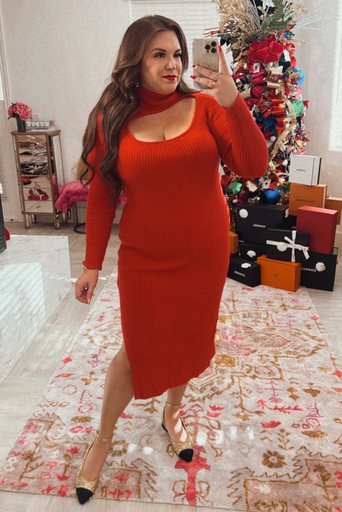 red sweater dress turtleneck for women Red Pleat Sweater Dress flattering fit Snowsong Sweater Dress Women's Formal