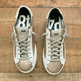 P448 Rose Gold Glitter Suede Trim and Calf Hair Heel Tab Sneakers- Size 41/US 10.5/11 (BRAND NEW, sold out online)