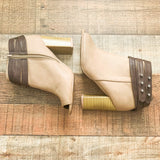 Qupid Tan/Brown Studded Strap Open Toe Booties- Size 6.5 (See Notes)