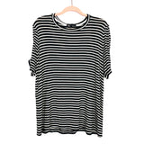 Gibson Black/White Striped Ruched Sleeve Top- Size XL