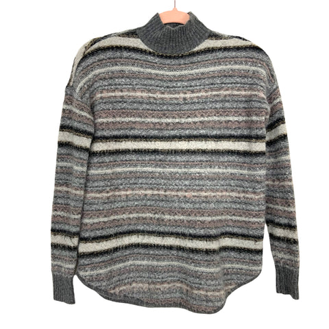 American Eagle Outfitters Gray Striped Mock Neck Sweater- Size XXS