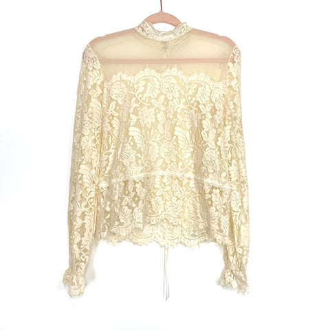 Urban Outfitters Cream Lace Mock Neck Back Waist Tie Blouse- Size S