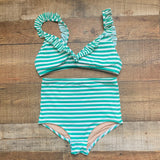 J Crew Green/White Striped High Waisted Bikini Bottoms- Size XS (BOTTOMS ONLY)