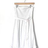 Aakaa White Smocked Bodice Strapless Belted Dress- Size L