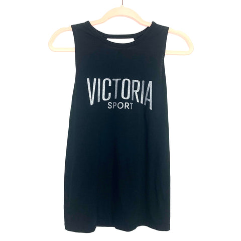 Victoria Sport Black Silver Glitter "Victoria Sport" Open Back Workout Tank Top- Size S