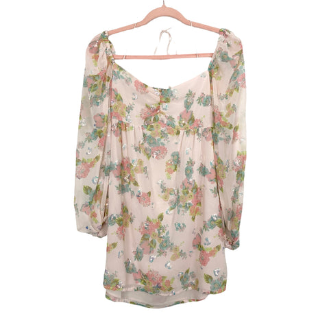 strapless open back dress For Love & Lemons Light Pink Floral Sequin Hearts Off the Shoulder Dre – The  Saved Collection