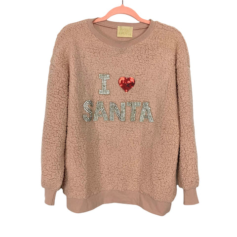 Judith March Pink "I <3 Santa" Rhinestone Sherpa Crew Neck Top- Size ~M (See Notes)