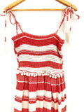 ASOS Smocked Red and White Pom Pom Maxi Dress - Size 2
